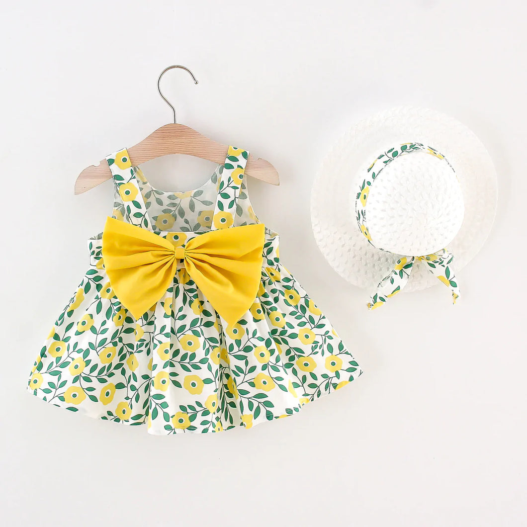 Floral Bowknot Dress and Matching Hat