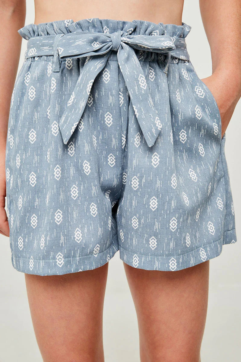 Girls Printed Paperbag Tie Short