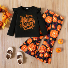 Load image into Gallery viewer, Happy Halloween Ruffled Long-sleeve Tee and Flared Pumpkin Pants
