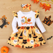 Load image into Gallery viewer, My 1st Halloween Spliced Dress with Headband
