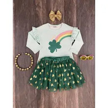 Load image into Gallery viewer, Over the Rainbow Gold Clover Skirt Set
