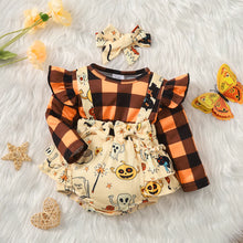 Load image into Gallery viewer, Vintage Halloween Ruffle Romper with Headband Set
