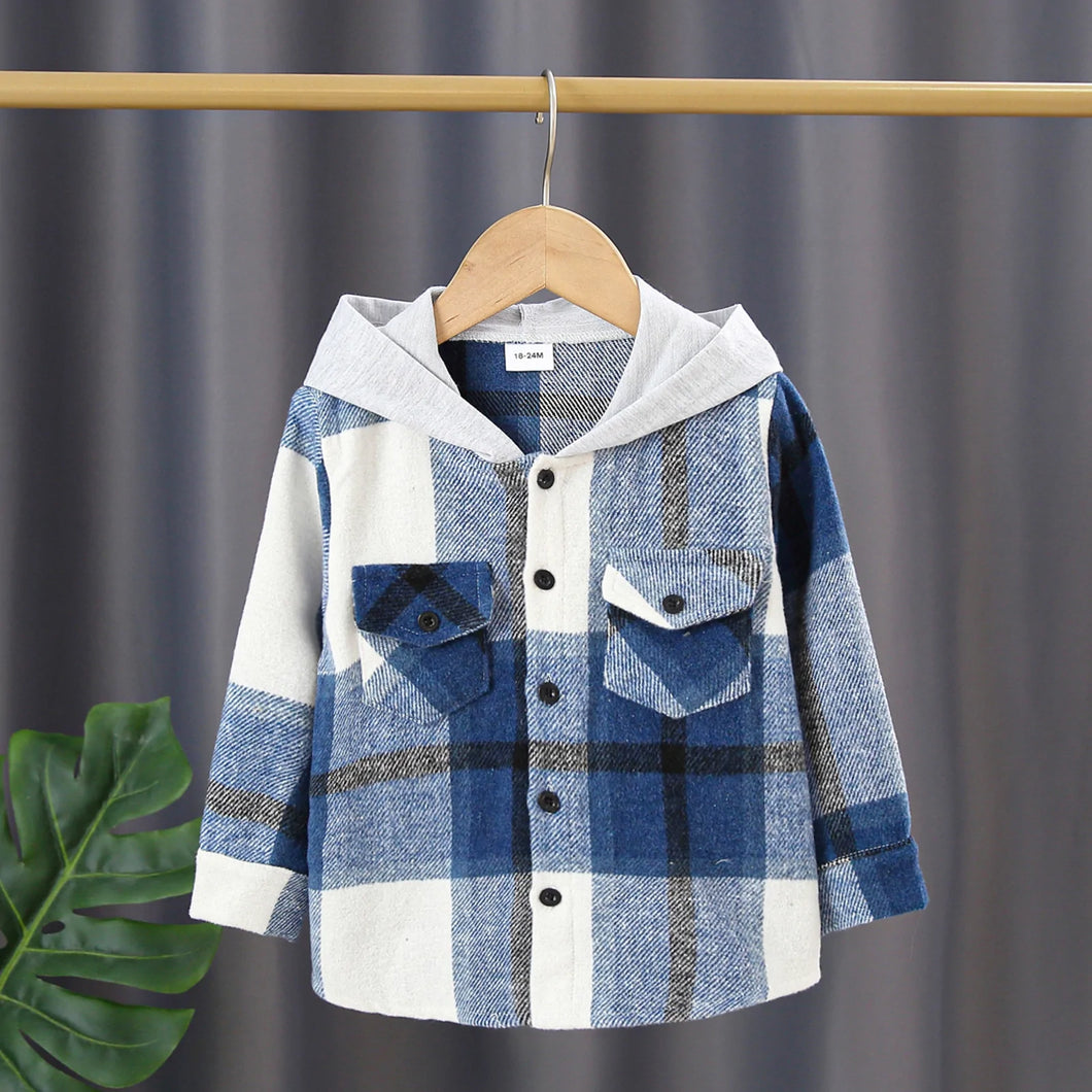 Plaid Hooded Button-Down Jacket