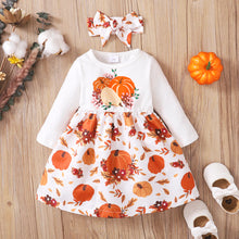 Load image into Gallery viewer, Pumpkin Long-sleeve Dress with Matching Headband
