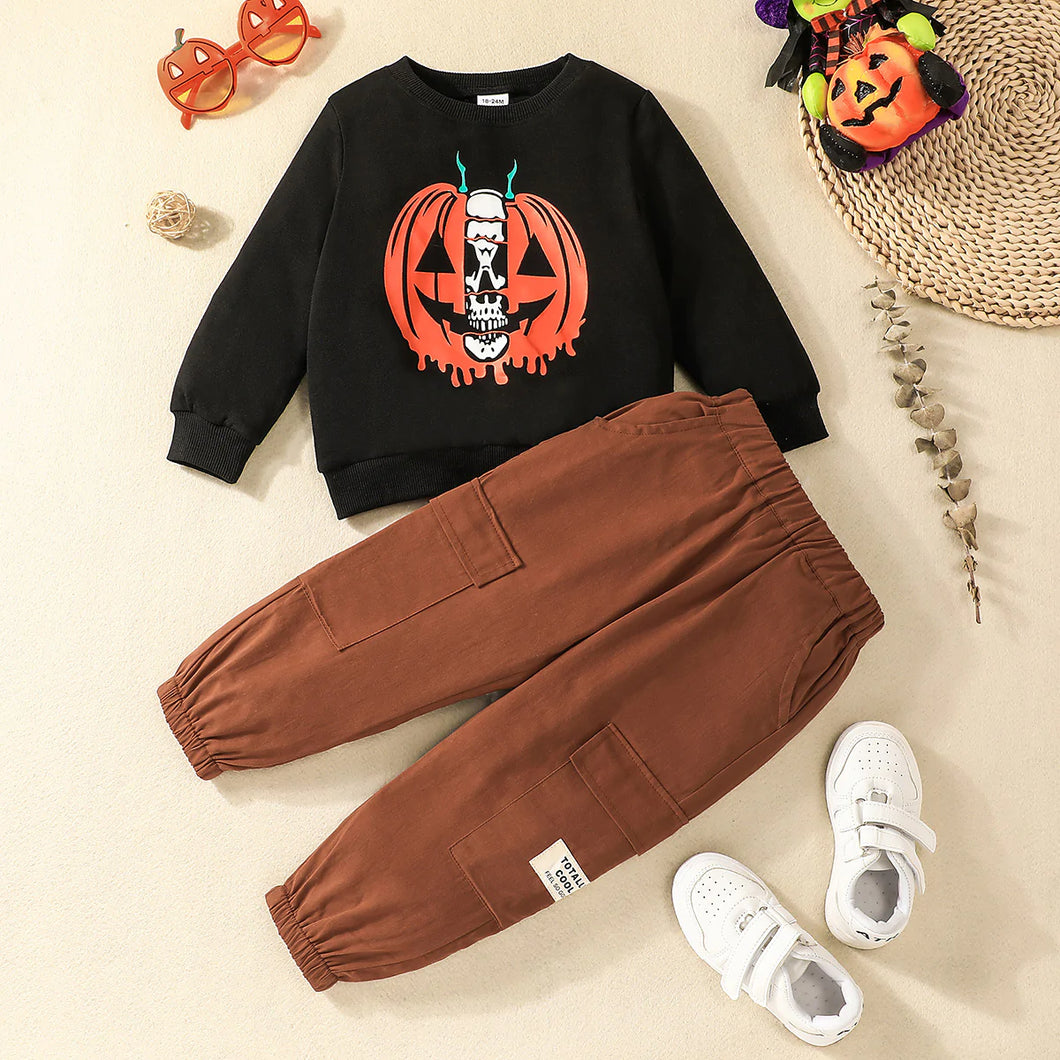 Pumpkin Skull Sweatshirt and Pants Set