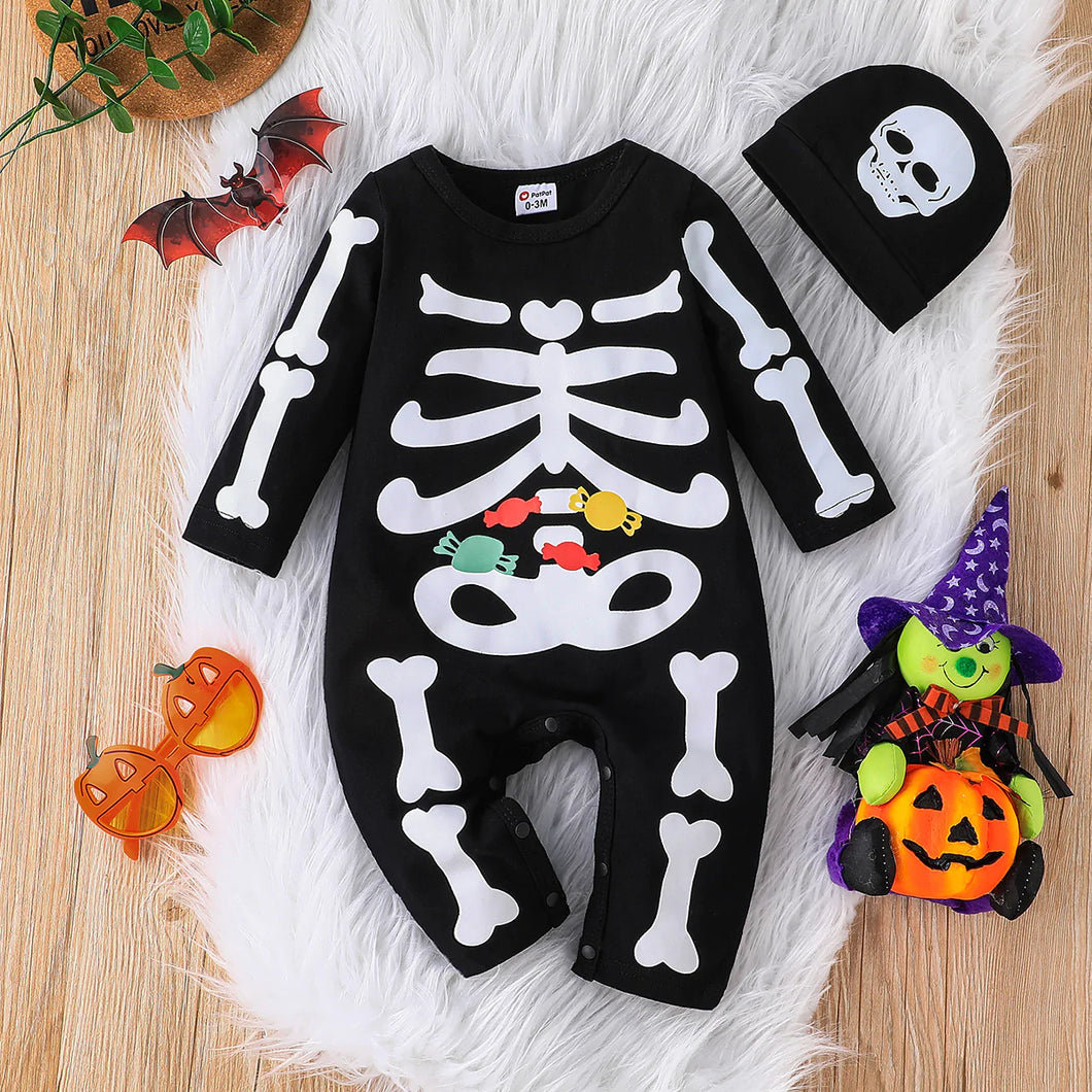 Skeleton Jumpsuit with Matching Hat